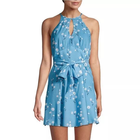 Parker Size Large Blue Floral Halter Mini Dress MSRP $338 NWOT