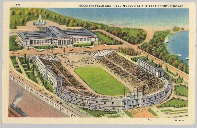pk89374:Postcard-Soldiers Field and Field Museum at Lake Front,Chicago,Illinois