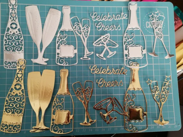Craft Clearout,Die Cuts,Gold/Silver Mirri Bottles,Glass,Words Card Toppers