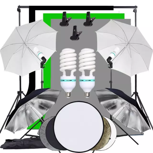 Photography Studio Lighting Kit Photo Backdrop Background Reflector Umbrella Set