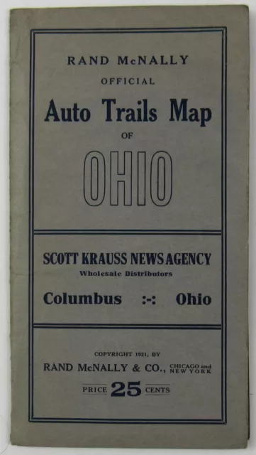 c1921 Auto Trails Map OHIO Scott Krauss News Agency Columbus OH Rand McNally USA