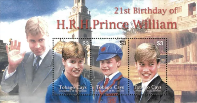 Tobago Cays 2003 - Prince William, 21st Birthday - Sheet of 3v - MNH