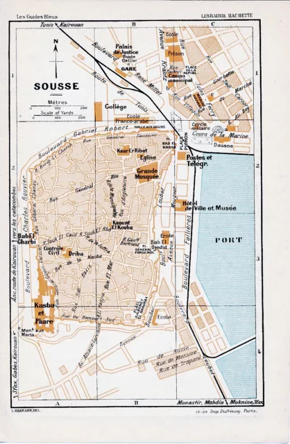 TN Sousse 1930 pt. plan ville orig. + guide (4 p.) Kasba et Phare Grande Mosquée
