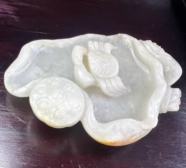 Very rare Large Qing Dynasty Chinese carved White Jade Brush Washer 3