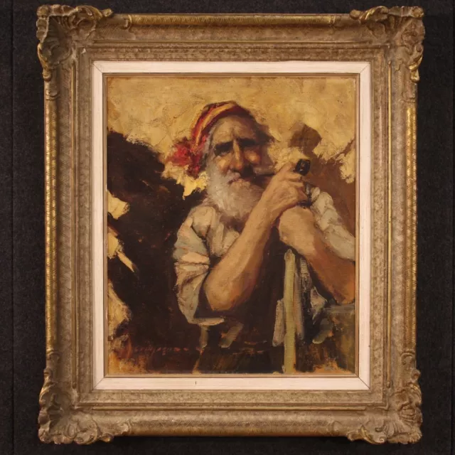 Retrato de hombre cuadro oleo sobre lienzo 900 pintura personaje montanero