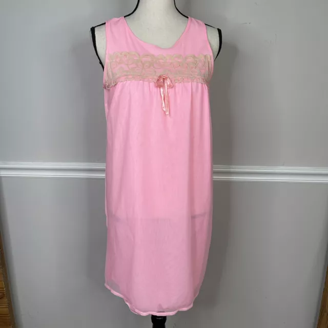 Vintage Berkcliff 70's pink Negligee Nightie Nightgown lace medium Nylon