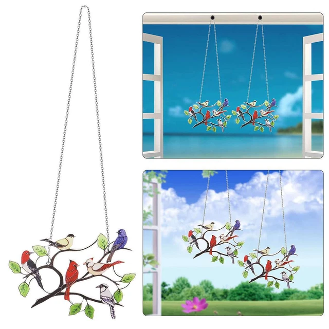2023 Metal Panel Birds Stained Glass Window Sun Catcher Hanging Home Decor