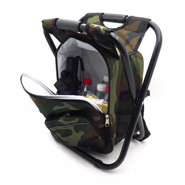 Foldable Outdoor Multi-Function Fishing Backpack Beach Chair Stool w/ Cooler Bag