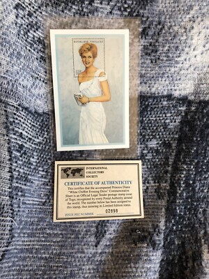 Princess Diana Commemorative Sheet Stamp White Chiffon Evening Dress Coa Ltd Ed