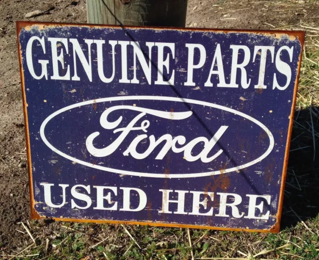 Genuine Ford Parts Used Here Tin Metal Sign Vintage Auto Car Garage Shop Service