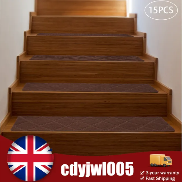 15 PCS Stair Pads Set Carpet Stair Treads 76 x 20cm Non Slip Adhesive Step Mats