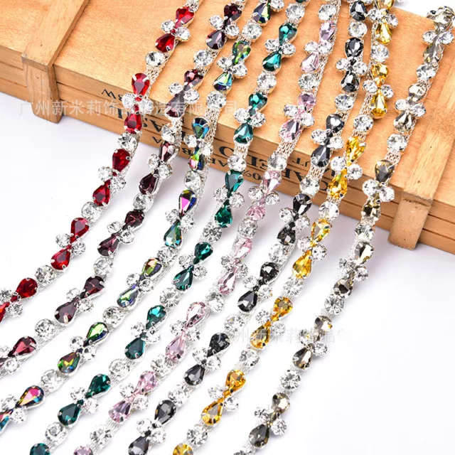 90cm Sew On Rhinestone Chain Diamante Ribbon Sewing Trim Flower Crystal Shiny