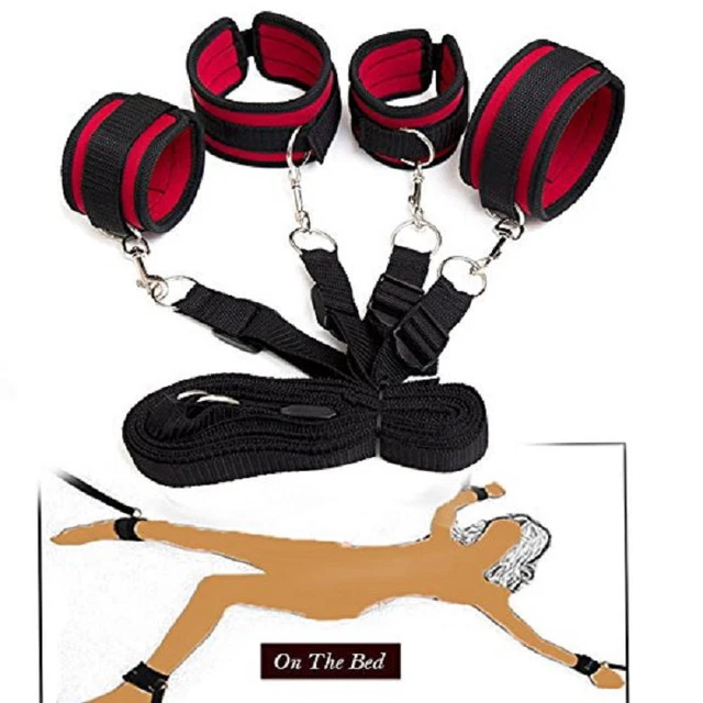 BONDAGE KIT SET letto sadomaso costrittivo polsi caviglie costrizione red EUR 18,99 - IT