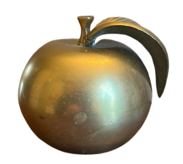 Vintage Brass Apple Shaped Bell With Stem Leaf Made in Korea 3.5 In X 3.5 In EUC