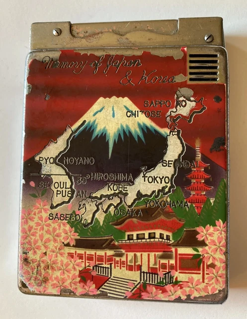 Vintage 1950s Memory of Japan and Korea Lighter and Cigarette Case
