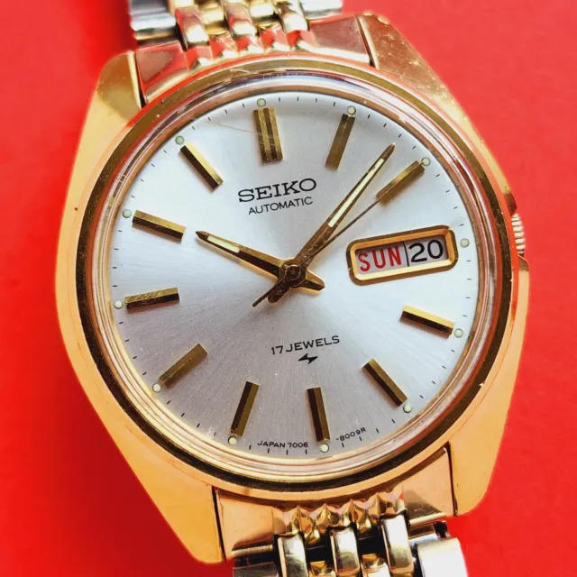 Seiko Automatic Watch 1973 Sunburst Dial Beads of Rice Bracelet 7006-8007 Mens