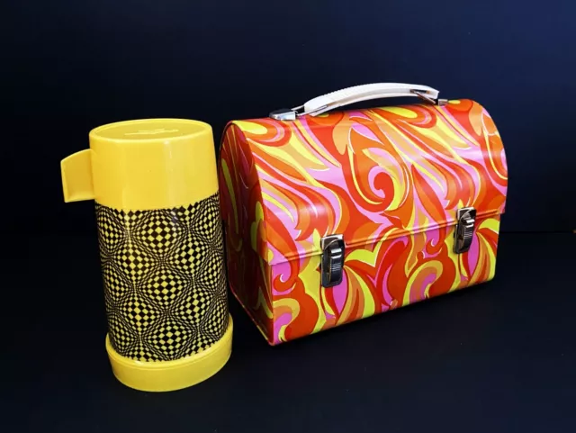 1969 Vintage Psychedelic Dome Lunchbox & Thermos Mint Unused C9.9 N.O.S Tag Wow!