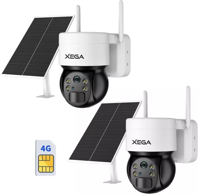 Xega 1/2 PCS 3G/4G Überwachungskamera Aussen mit SIM-Karte, IP Kamera Solar Akku