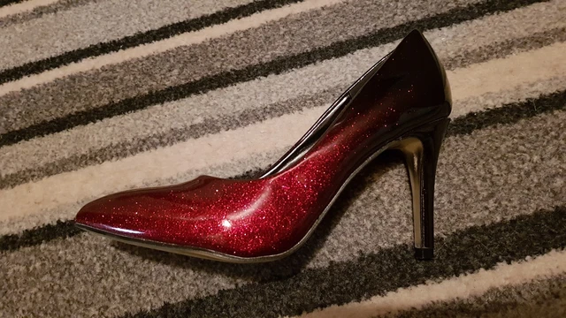 JM DIAMANT SHOES heels glitter black and red shiny ombre Size 38