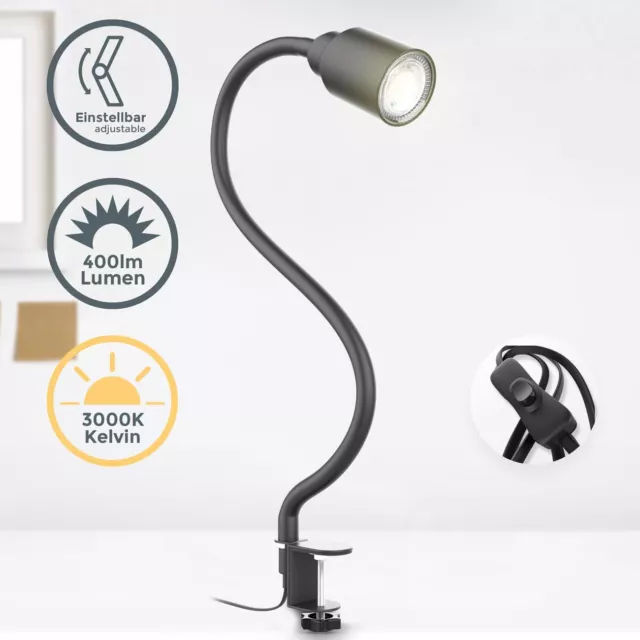 LED Klemmleuchte Leselampe flexibel Tischlampe Schreibtisch flex schwarz 5W GU10