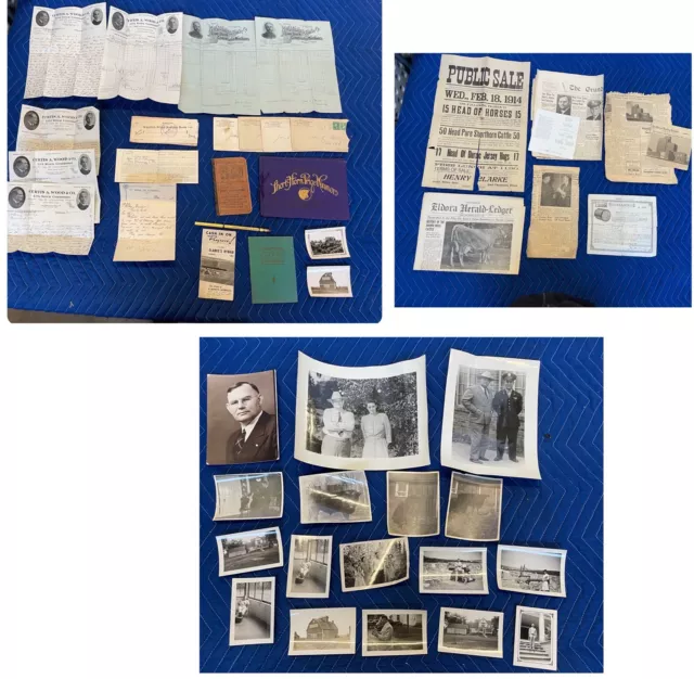 Vintage Paper Ephemera Lot Iowa farm Owners Life: Photos Receipts Bank Records