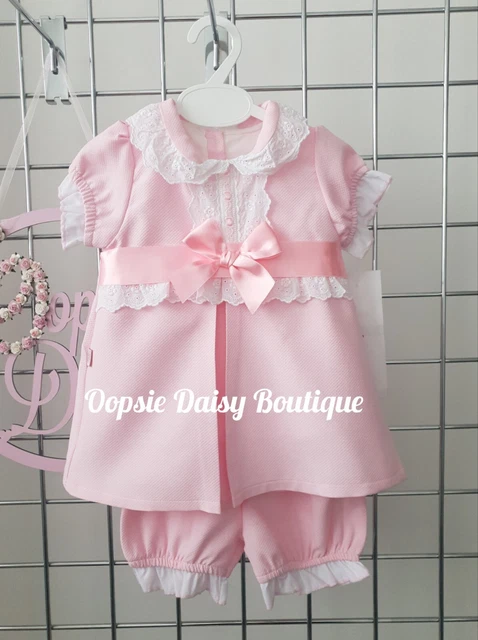 Girls Pink Waffle Ribbon Dress Sets