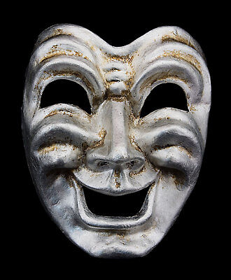 Mask from Venice Face Volto Paper Mache Silver Tragedy Laugh 2266 VG9B