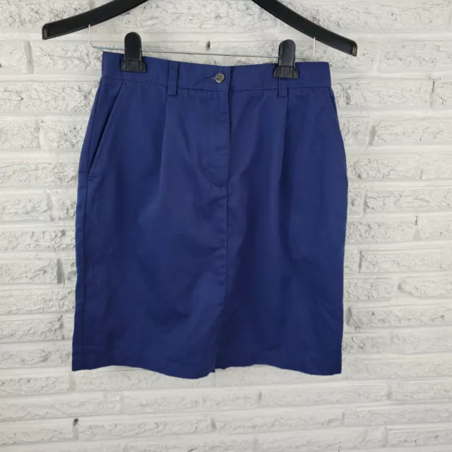 LL Bean Womens Skirt 10 Pencil Straight Career Blue Zip Elastic Waist Pockets