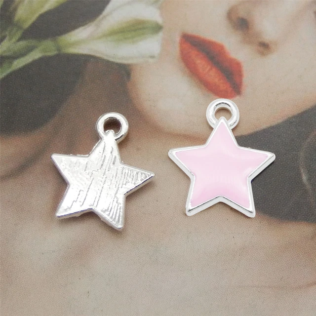 12 Stück Rosa Stern Emaille Charm Silber Legierung Anhänger Ohrring DIY 12x14 mm