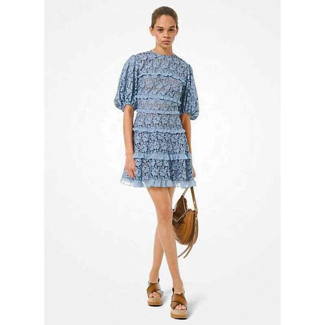 MICHAEL KORS NEW Cord Floral Lace Tiered Mini Ruffle Dress