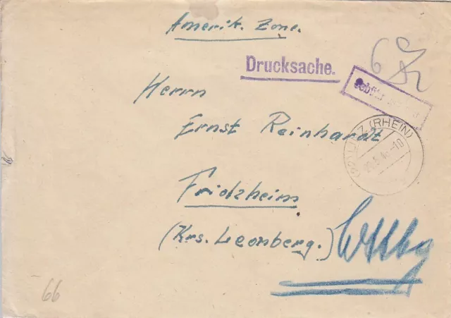 F.Zone - LINZ  (RHEIN)  - Gebühr bezahlt - Brief - 1946