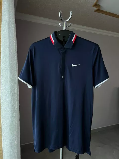 Rf Roger Federer 2012 Us Open Tennis Polo Shirt Blue Nike 480076-451 Mens Size L