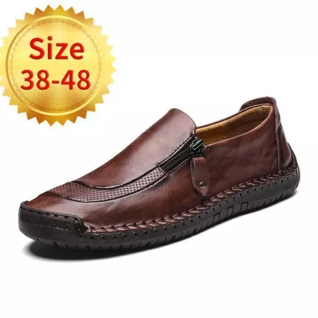 Mens Gents Casual Oxford Leather Zipper Slip On Loafers Breathable Casual Shoes