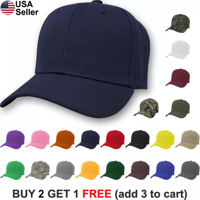 Plain Baseball Cap Solid Color Hat Blank Curved Bill Visor Men Women Golf