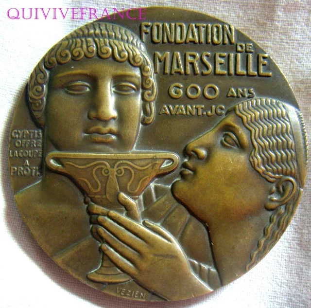 Médaille Fondation De Marseille - Gyptis & Protis Par Vezien - Bronze, XXe Siècle - Pièce De Collection