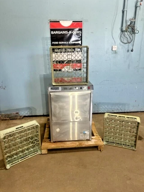 "Champion" High Temp, Commercial Door Type Under Counter Dishwasher & 3 Racks