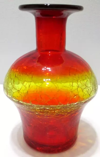 Vintage Rainbow Glass Decanter Bottle Vase Crackle Glass Amberina 6 1/4  Tall