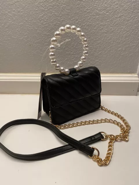 NWT Like Dreams Black Vegan Faux Leather Mini Crossbody Quilted Handbag