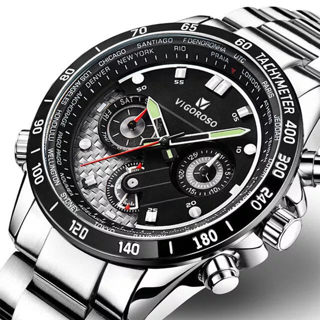 Luxury Mens Watches Waterproof Stainless Calendar Big Dial Luminous Wristwatch