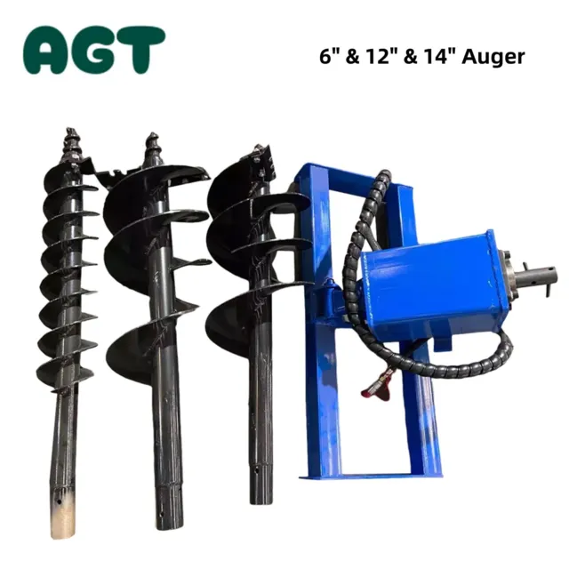 AGT Skid Steer Hydraulic Auger Attachment Post Hole Digger 6" & 12" & 14" Bits