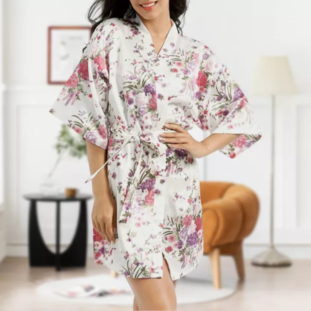fr Slim Fit Floral Printed Kimono Nightgown Ladies Bath Short Robe Sleepwear Out 2
