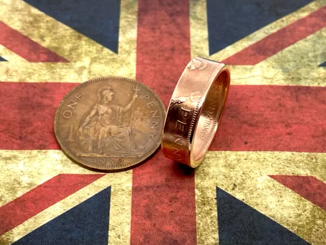 Coin Ring Handcrafted from British One Penny Britannia king George VI Most Sizes