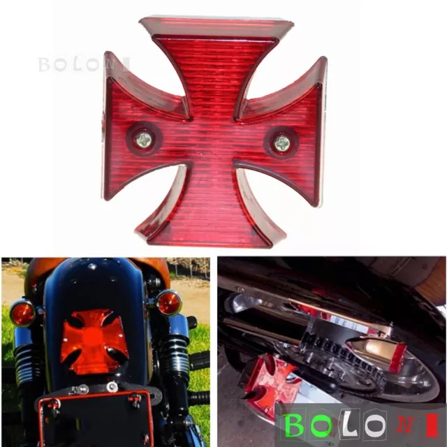 Maltese LED Tail Light Motorcycles Iron Cross Brake Taillight For Harley Bobber