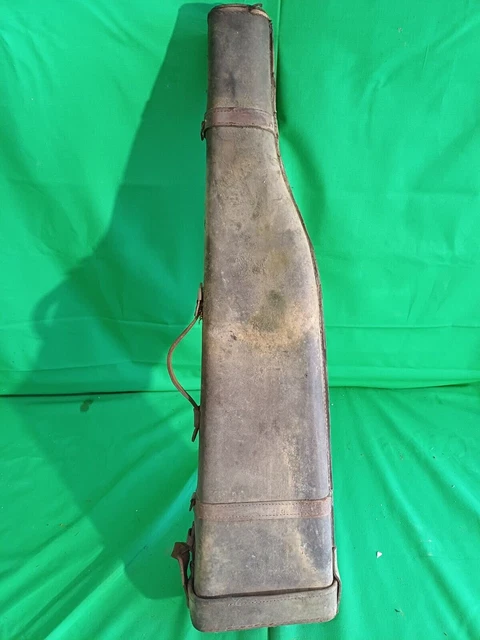 Ancien étui fusil de chasse jambon en cuir et son caisson de
