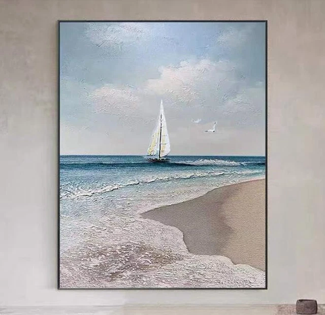 36"Huge Modern 100%Handmade Oil Painting beach on Canvas Home office Wall Decor
