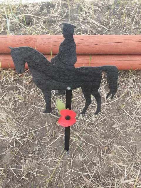 A HORSEBACK SOLDIER SILHOUETTE Memorial Grave Marker 9" Stake for Remembrance.