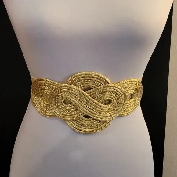 Wide gold braided detail waist belt