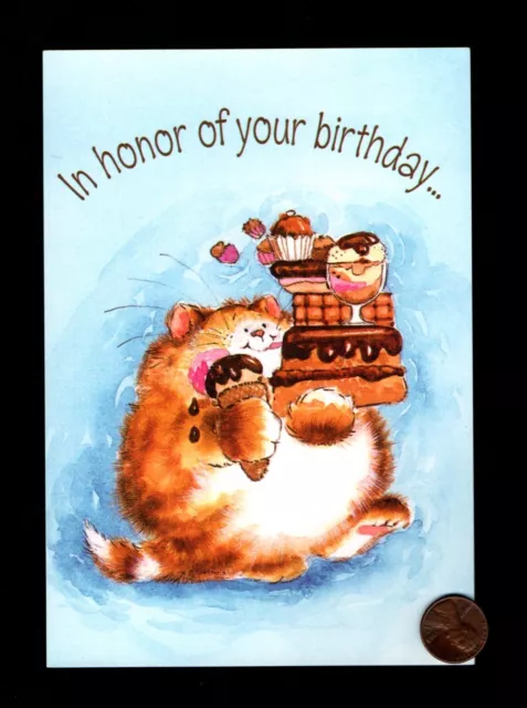 HTF Birthday Cat Ice Cream Desserts - Margaret Sherry Greeting Card W/ TRACKING