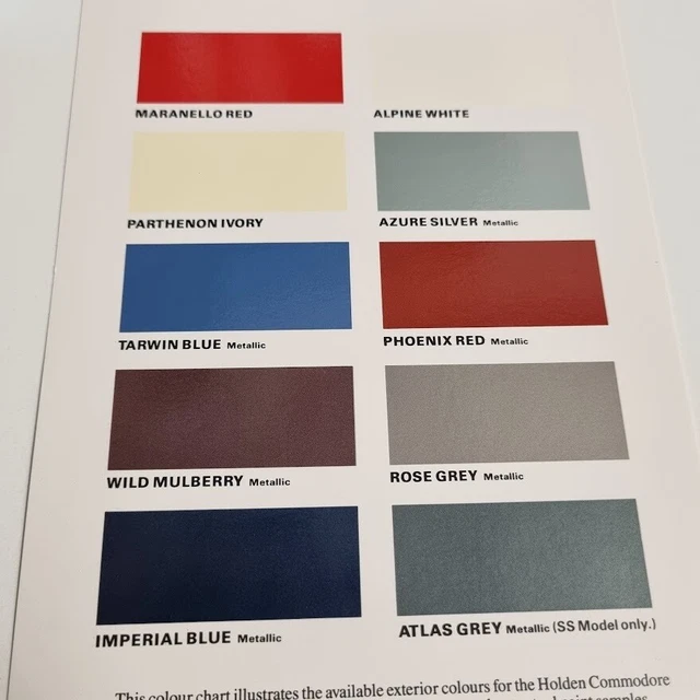 ORIGINAL HOLDEN COMMODORE VN Exterior Body Colour Chart Incl. SS Atlas ...