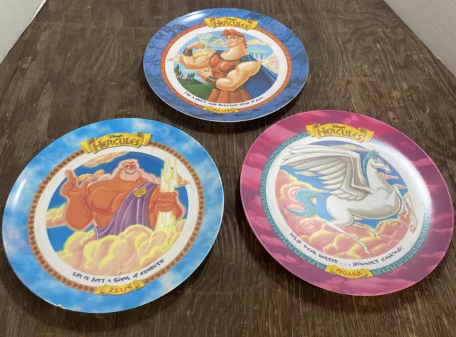 1997 McDonald’s Disney Hercules Movie Plates Set Of 3 Pegasus, Zeus, Hercules